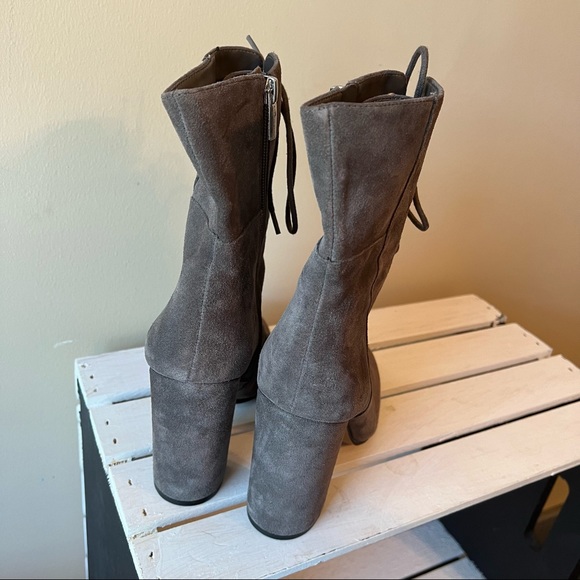 VINCE CAMUTO GRAY SUEDE LEATHER BOOTS WITH HEEL. LACE UP WITH SIDE ZIPPER! - Picture 16 of 16
